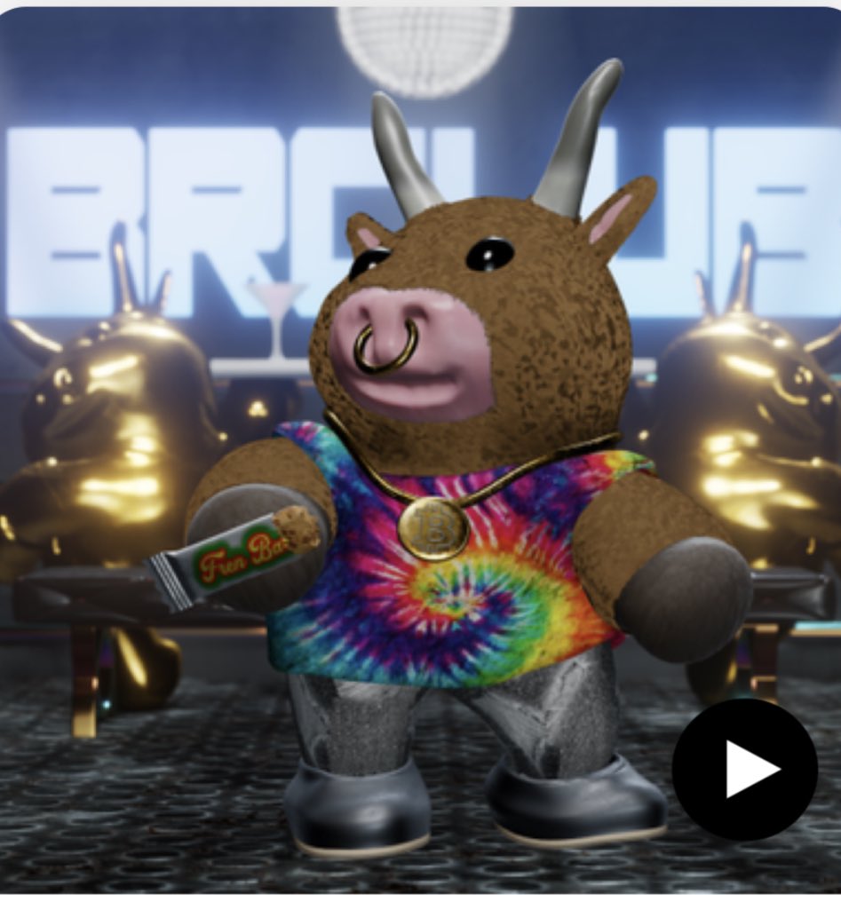 BwD1977's tweet photo. @BullRunCrew @BullRunCrew @Enchanted_NFT #BRC  this is my hippie Bull eating a chocolate bar and love his Gold chain 🙌🫶🏻💃🏻 https://t.co/Qe7I0Do0K1