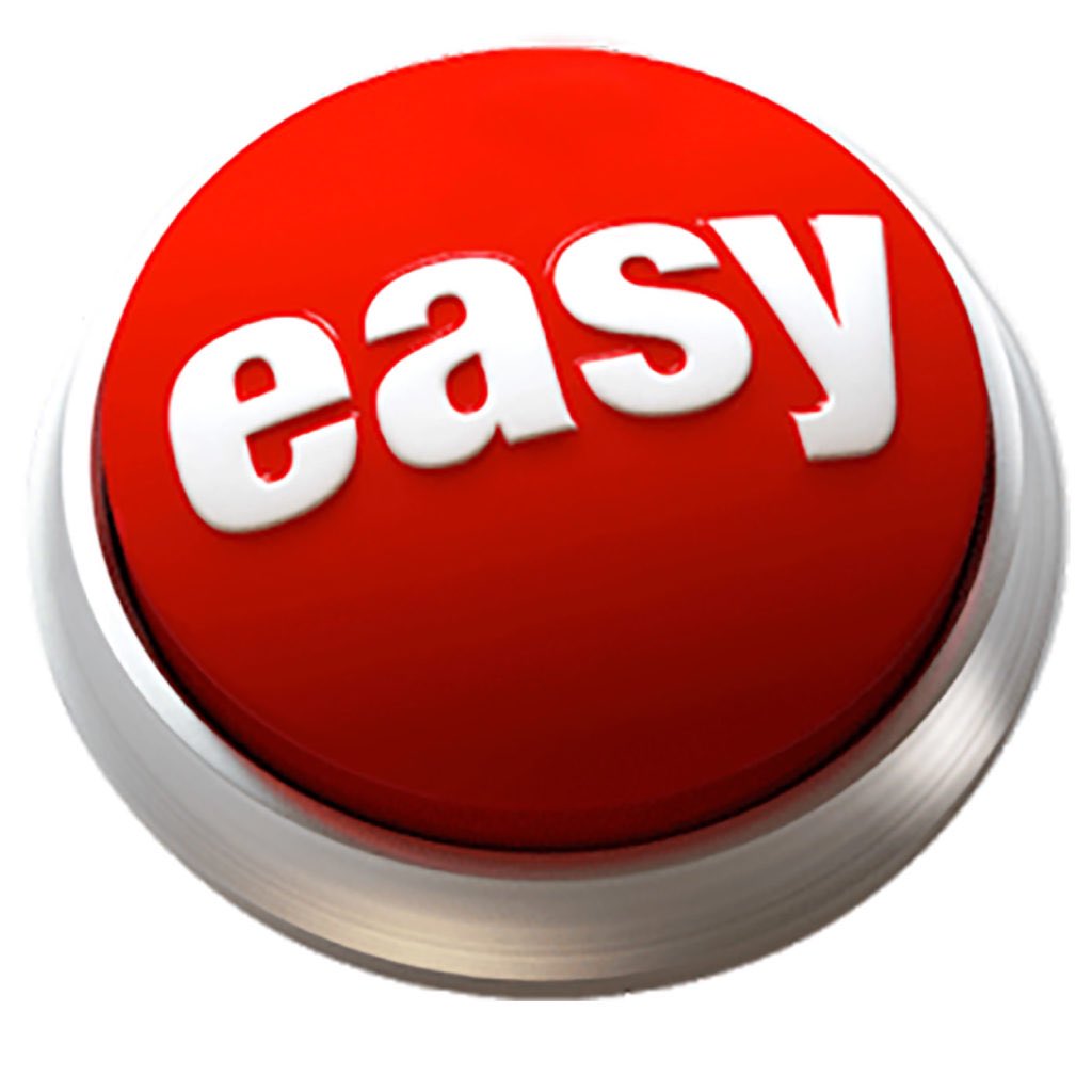 Picture of red button with the word easy written on it in white letters.