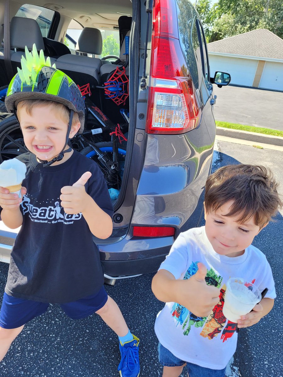 My boys got "CAUGHT" at summer running today... wearing bike helmets!  Thank you officer Komorowski and <a href="/NewBerlinPolice/">New Berlin Police</a> 
for the ice cream!