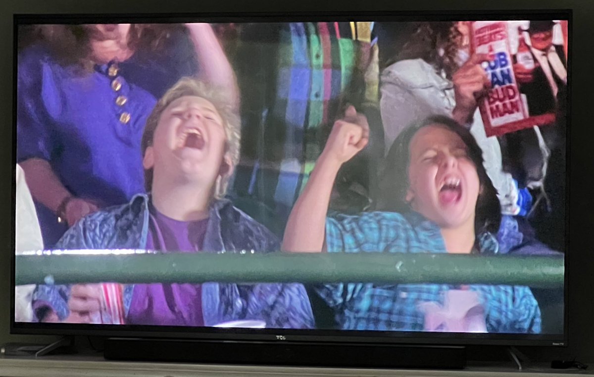 JoyLambert's tweet image. Of all the totally believable moments in this movie… this is the one I have the most trouble with: you mean to tell me your 12-year-old SON and YOUR BEST FRIEND is pitching to clinch the division and you’re NOT wearing @Cubs gear??! I’m just not buying it. #RookieoftheYear