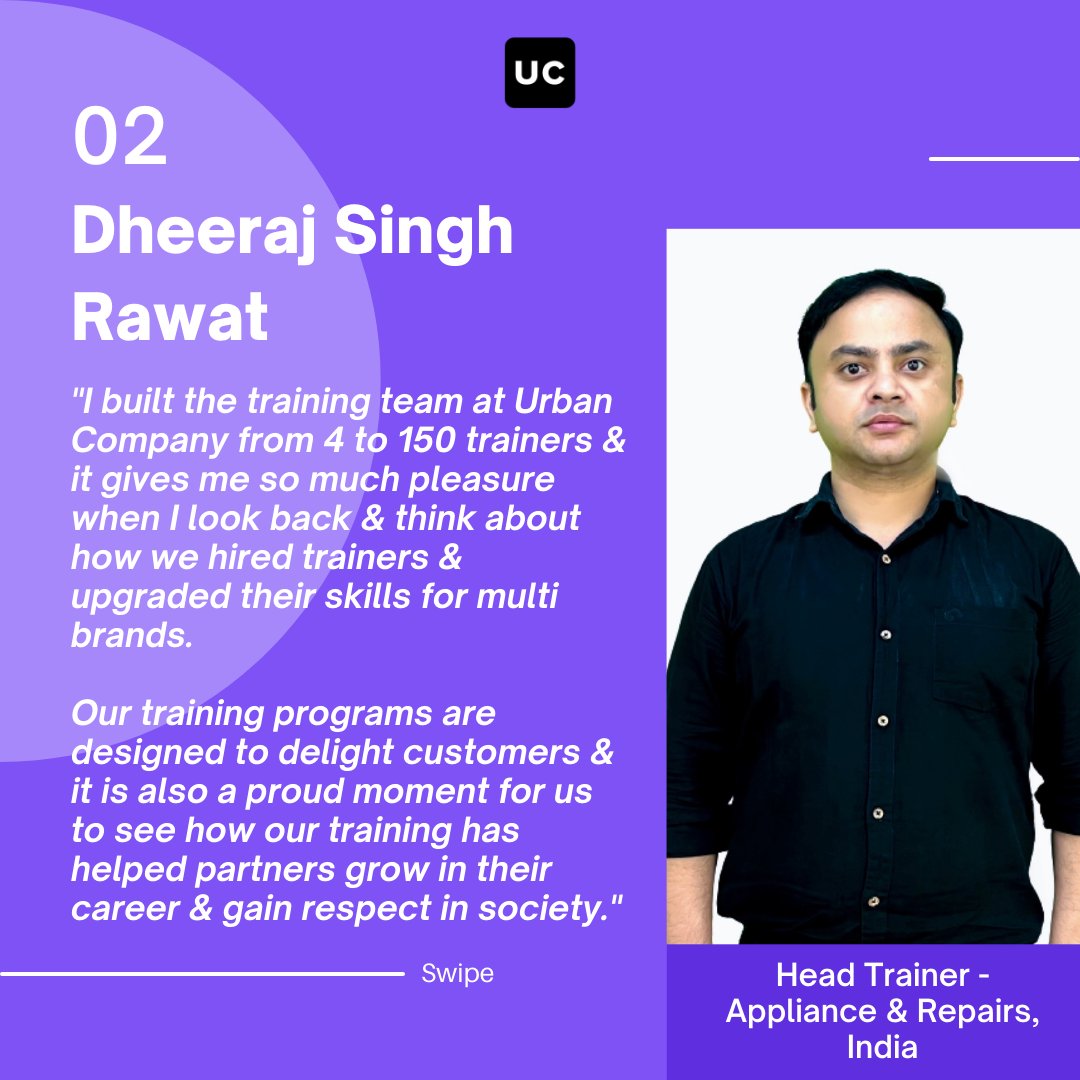urbancompany_UC's tweet photo. This week we are giving you a tour of what it takes to be a skilled partner at Urban Company & the people who make it happen as one of our key pillars of partner enablement is training & upskilling of our partners.
Meet the Head Trainers of our Home category, India!
#UCUpskill https://t.co/jrffz7bBHy