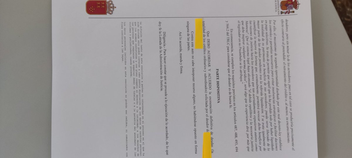 Termino la semana con una buena noticia, otro cliente al que conseguimos exonerarle de sus deudas, más de 200.000€. Hoy empieza su nueva vida. Una buena ley #concursal es la base de una economía sana