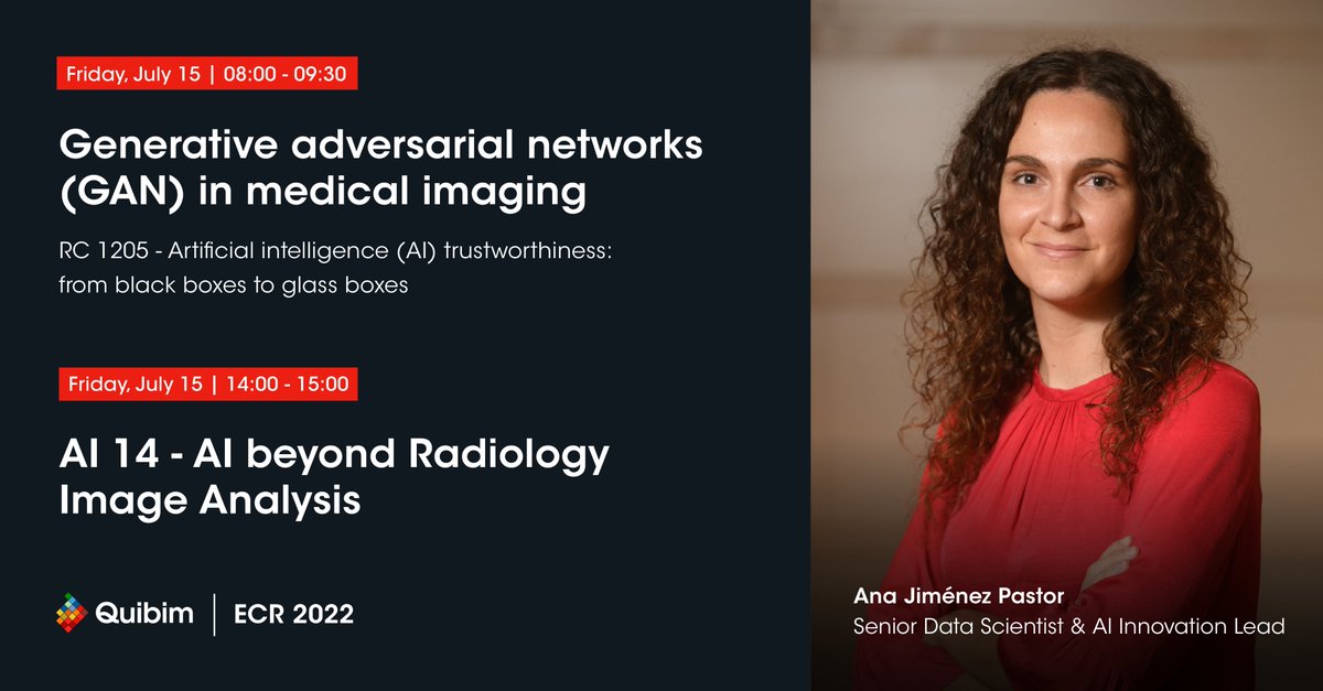 Quibim (@quibimbiomarker) on Twitter photo Good morning #ecr2022!
When planning your agenda for today, make sure you don't miss the following scientific lectures of our Senior Data Scientist & AI Innovation Lead, <a href="/ajimenez_pastor/">Ana Jimenez Pastor</a>
#ai #innovation #datascientist #engineering #womeninscience #deeplearning Good morning #ecr2022!
When planning your agenda for today, make sure you don't miss the following scientific lectures of our Senior Data Scientist & AI Innovation Lead, <a href="/ajimenez_pastor/">Ana Jimenez Pastor</a>
#ai #innovation #datascientist #engineering #womeninscience #deeplearning
