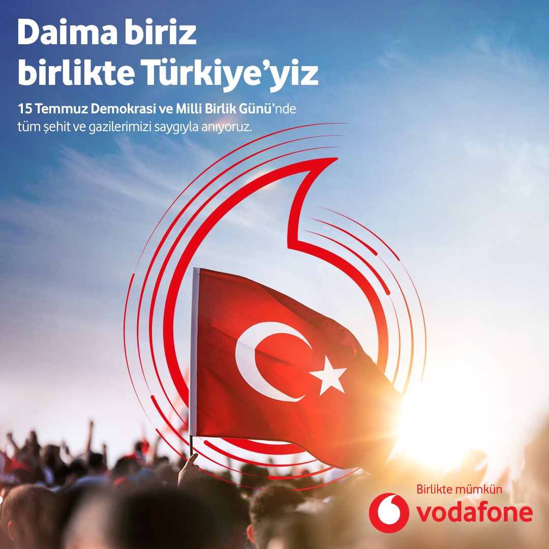 VodafoneTR's tweet photo. 15 Temmuz Demokrasi ve Milli Birlik Günü’nde, tüm şehit ve gazilerimizi saygıyla anıyoruz. https://t.co/1VJYy3A51G