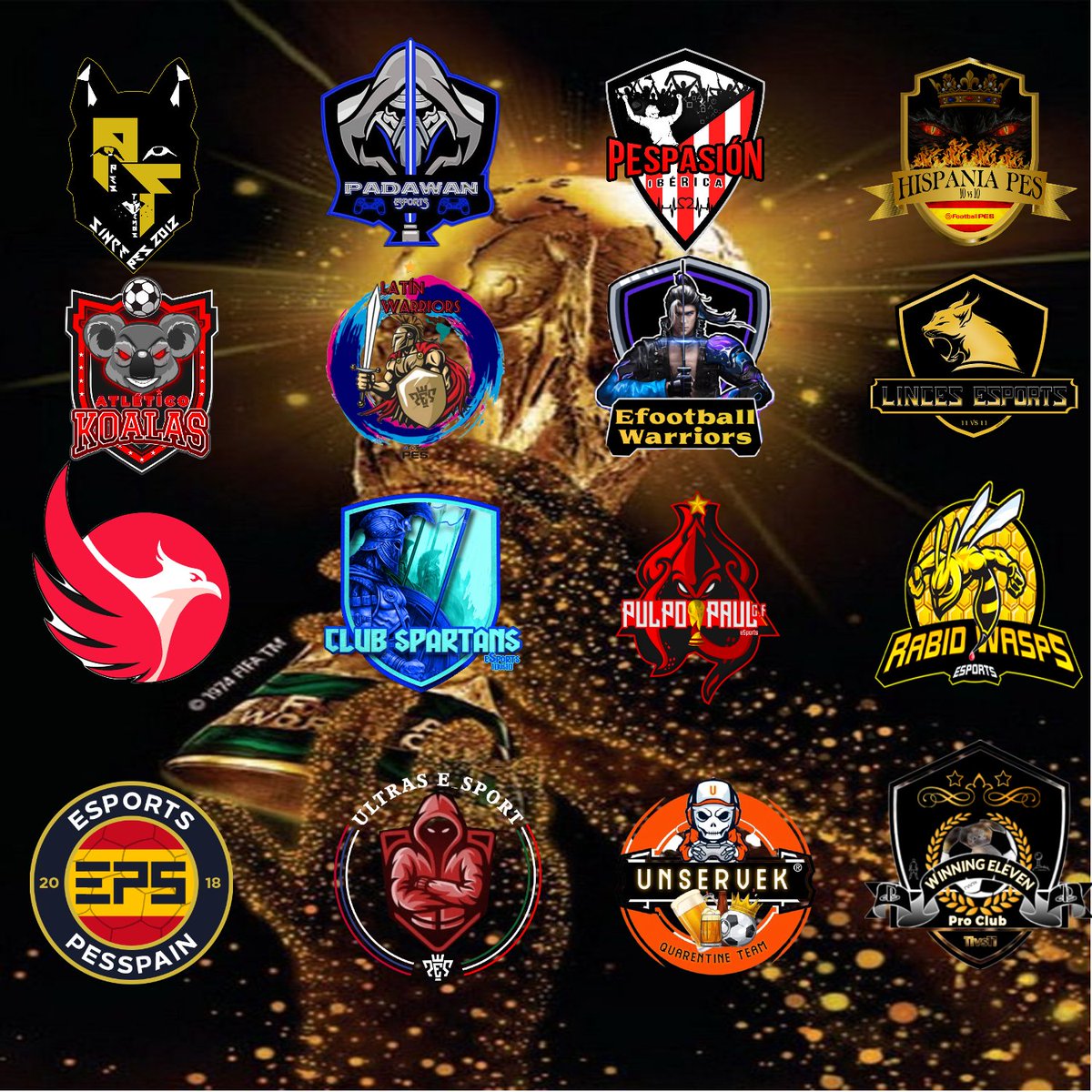 Estos son los 16 equipos que pelearán por el título"The last Dance"
<a href="/PesFriends/">PesFriends</a>
<a href="/PADeSportsPes/">Padawan eSports PES</a>
<a href="/pasion_pes/">Pes Pasión Ibérica</a>
<a href="/HISPANIAPES/">HISPANIA PES®️🔥🇪🇦11vs11🇪🇦🔥</a>
<a href="/ATLETICOKOALAS/">ATLÉTICO KOALAS</a>
@Warriors10vs10
<a href="/esports_linces/">Linces ESports</a>
<a href="/FenixPes/">FÉNIX PES eSPORT</a>
<a href="/Spartans10v10/">Club Spartans eSports 10&10</a>
<a href="/PulpoPauleSport/">Pulpo Paul C.F. eSports®️🐙</a>
<a href="/RabidWasps/">Rabid Wasps</a>
<a href="/EsportsPesspain/">Club ESPORTS PESSPAIN</a>
<a href="/UnservekT/">UnservekTeam</a>
#ultrasesports 
<a href="/Winning_mora/">Winning Eleven PRO Club</a>