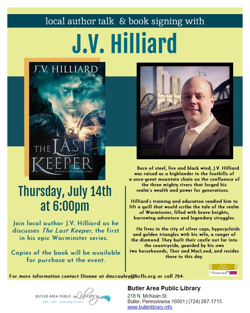 JVHilliardBooks's tweet photo. Thanks very much to @butlerlibrary218 for inviting me to the author talk and book signing event. It's an honor.
A big thanks to everyone for attending and showing your support. Much, much appreciated!
#BookSigning #AuthorTalk #ButlerAreaPublicLibrary #fantasybooks #fantasyauthor https://t.co/qxVodBquUy
