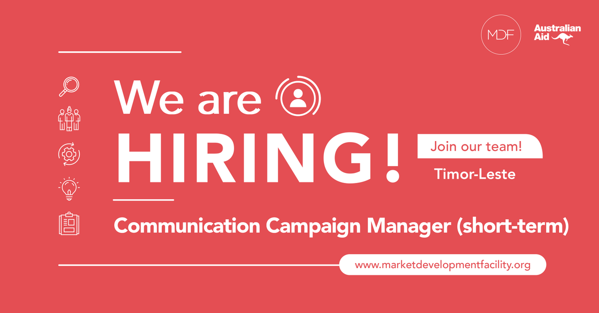 MDFGlobal's tweet photo. We're #hiring! MDF๐น๐ฑ is looking for a Communication Campaign Manager to join our team.
For more information and to apply please click here:
https://t.co/4FpTS4w9WI
Applications close on Sunday, 24 July 2022 at 5pm (Timor-Leste time)
#mdfteam #workwithMDF https://t.co/7f0RIpasV1