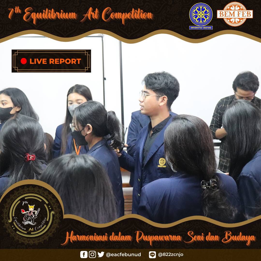EACFEBUNUD's tweet photo. [🔴 LIVE REPORT]

Kamis, 14 Juli 2022
Telah Berlangsung Persiapan Panitia 7th Equilibrium Art Competition yang Bertempat di Ruang BL 2.4 kampus FEB Sudirman 

#7thEquilibriumArtCompetition
#HarmonisasidalamPuspawarnaSenidanBudaya
#7thEAC
#BEMFEBUNUD2022 https://t.co/HUBW2xD1Yy