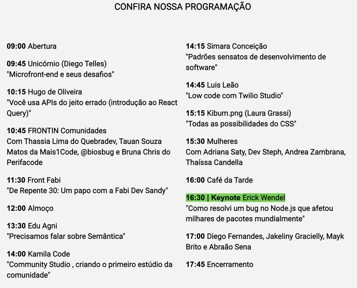 frontintech's tweet photo. Confira a programação da FRONTIN Sampa 2022: https://t.co/I0YMwy9XNh #dev #frontend #frontinsampa #elasprogramam https://t.co/B4uzpaO3ly