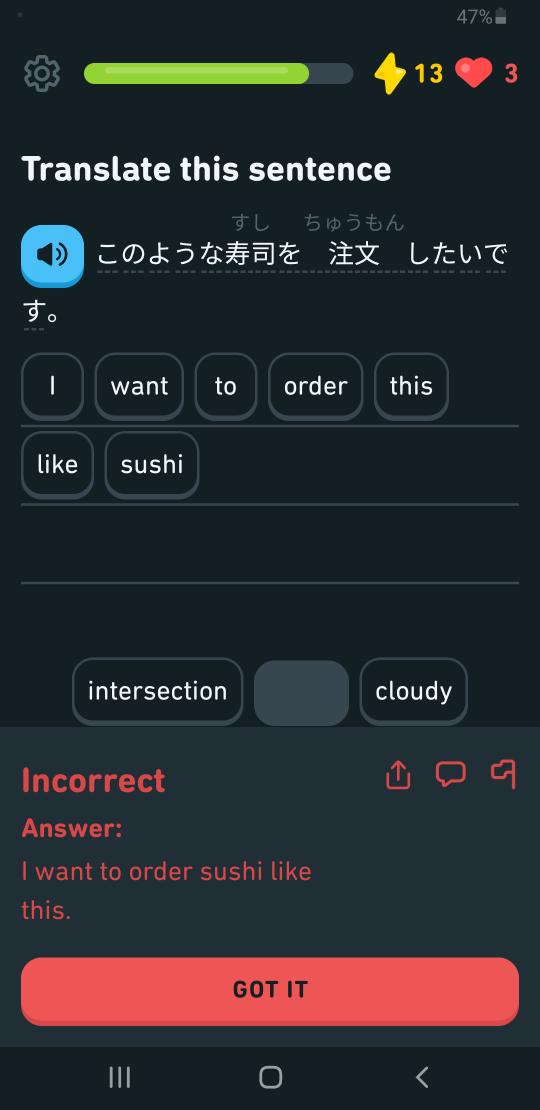 HeatherElroyART's tweet image. I admit I was confused why you would order something &quot;like sushi&quot; but I went with it. XD #DuoLingo #DuoLingoJapanese #JapaneseLanguageLearning #Japanese