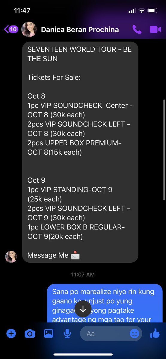 shuakookhee's tweet photo. Hi, @livenationph @itsarpee @smtickets! Can you do something about this danica beran porchina? sobrang lala ng patong netong scalper na to. carats, pls help report this to the organizers. #BeTheSunInMNLSALE #BeTheSunInMNL https://t.co/GrKjNdUH3C