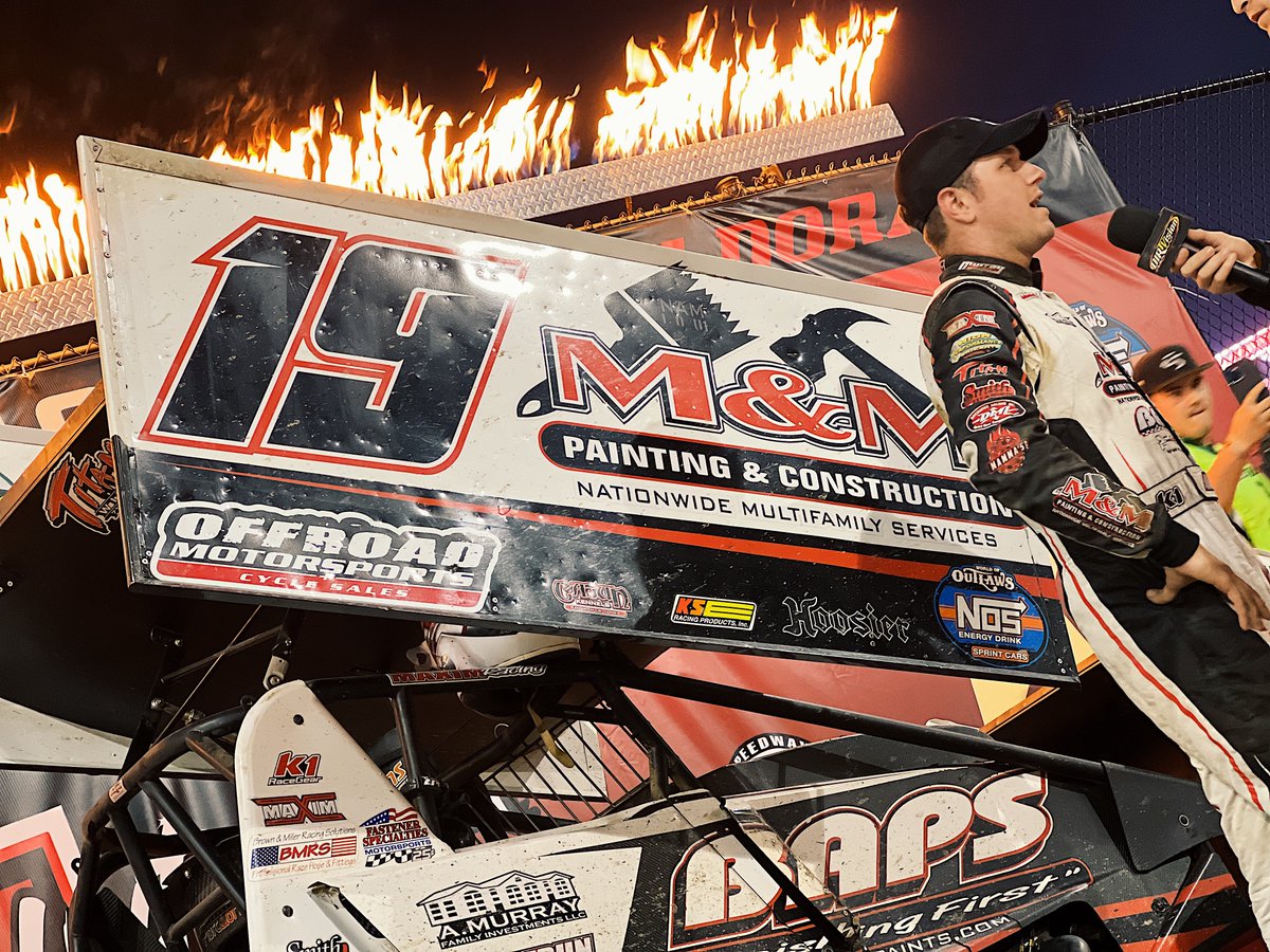 WorldofOutlaws's tweet photo. .@BMRacing19 gets his 11th career World of Outlaws @NosEnergyDrink Sprint Car Series win, fourth of the season, and biggest of his life tonight at @EldoraSpeedway.

He’s the 11th different winner through 12 runnings of the Historical Big One. https://t.co/pmbTBO75aP