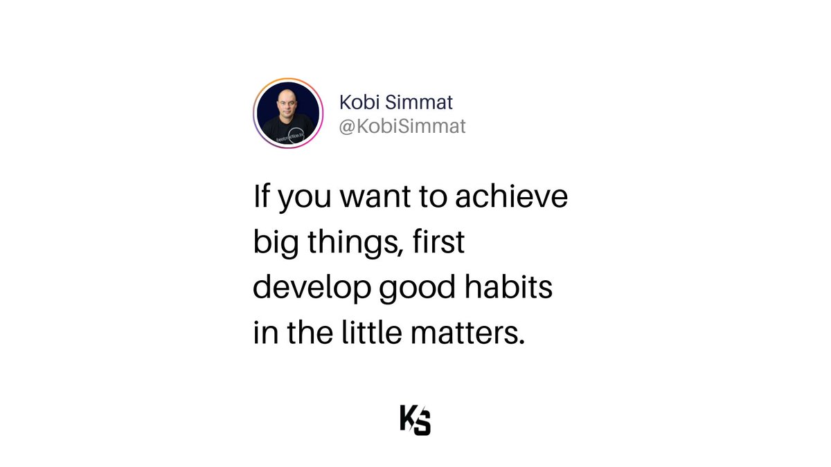 KobiSimmat's tweet photo. 👉 THIS is the first step in setting out to achieve a big goal or achievement...

Establishing small habits that allow you to perform at your best on a daily basis and steadily and consistently move towards that goal 🙌

This will help you to MAXIMISE your potential.

#goals https://t.co/f8JlMQD3dI