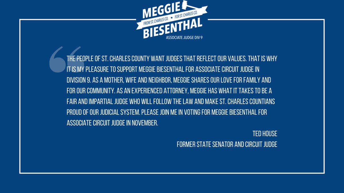 MeggieBiesenth1's tweet photo. We launched our campaign a year ago today.  I'm deeply honored to share an endorsement from one of my heroes, a quintessential St. Charles County servant.  Thank you, Ted House. https://t.co/tVy4aMdlxj