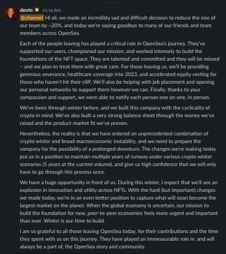 iAtulKrishan1's tweet photo. Leading non-fungible token (#NFT) marketplace #OpenSea's (@opensea) co-founder and CEO #DevinFinzer announced that the platform is laying off about 20 per cent of its total employees.
Photo: @dfinzer https://t.co/OLPEB4xIpW