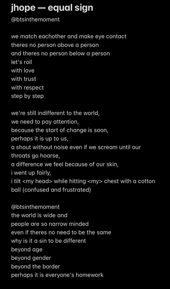btsinthemoment's tweet photo. jhope's equal sign english translation https://t.co/VENaNgFzPd