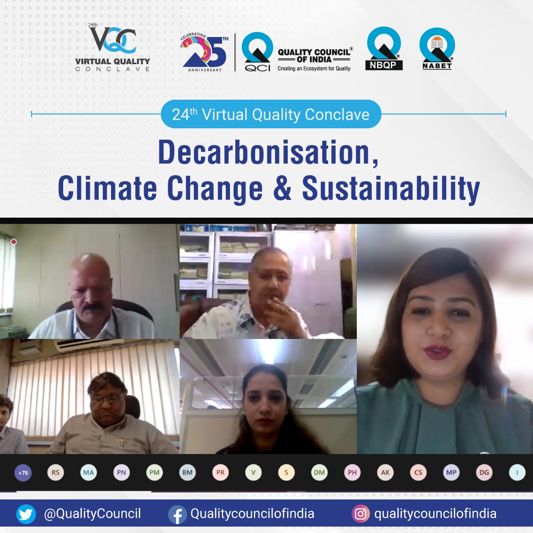 QualityCouncil's tweet photo. 24th #VirtualQualityConclave is live now!
Topic: Decarbonisation, Climate Change, and Sustainability.
Click here to join: https://t.co/UG9cc8vAdb
#VQC #Quality #Qualitymatters #sustainability #climatechange https://t.co/CqnSmSVicK