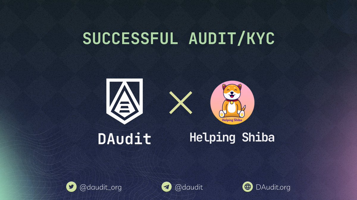 daudit_org's tweet photo. 💪 Audit and KYC Completed for @helpingshibabsc

Check out the results 👇👇
https://t.co/q8SY2IxavB

➡️Want to get a quick audit?
Contact us here ➡️ https://t.co/5Efk6yVOiy

#audit #SmartContracts #BSC #BinanceSmartChain https://t.co/45oH9anmeM