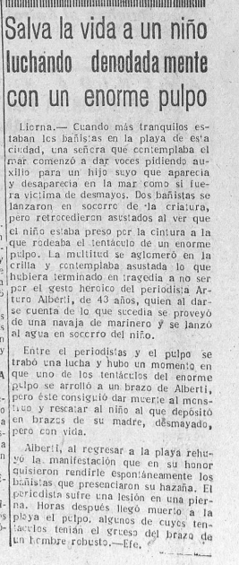 ebullido's tweet photo. Hubo épocas en las que los periodistas luchaban contra pulpos gigantes y salvaban a niños.

Diario de Burgos. 1 de agosto 1950 https://t.co/oGd25riLbR