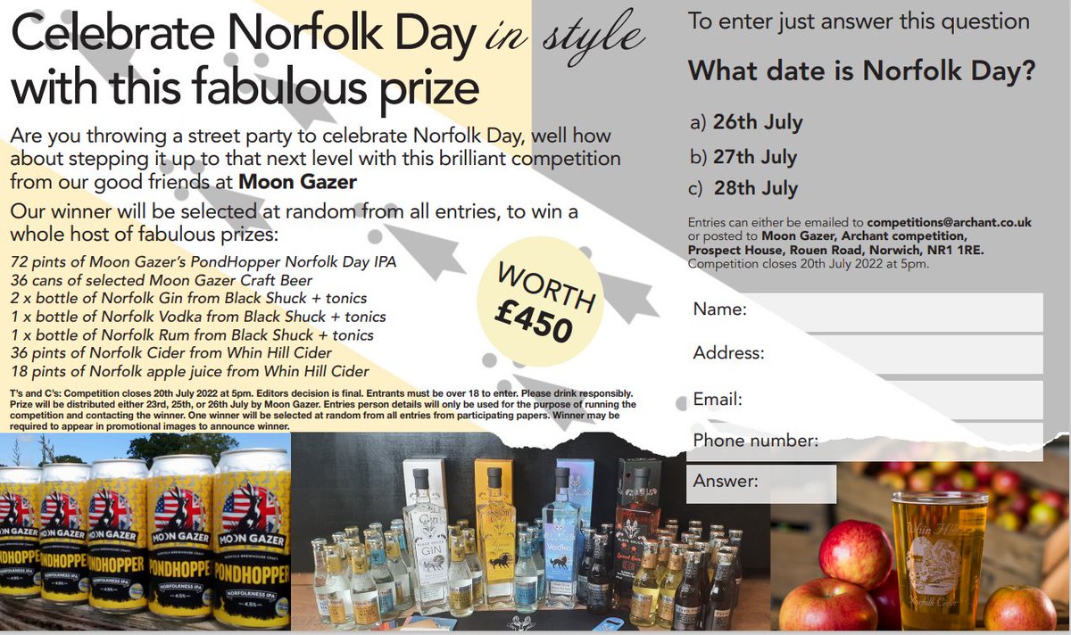 Have you entered the @edp24 #norfolkday competition yet to WIN a bar wort £450 with @moongazerale @WhinHillCider @blackshuckgin celebrate in #norfolk style.....cheers