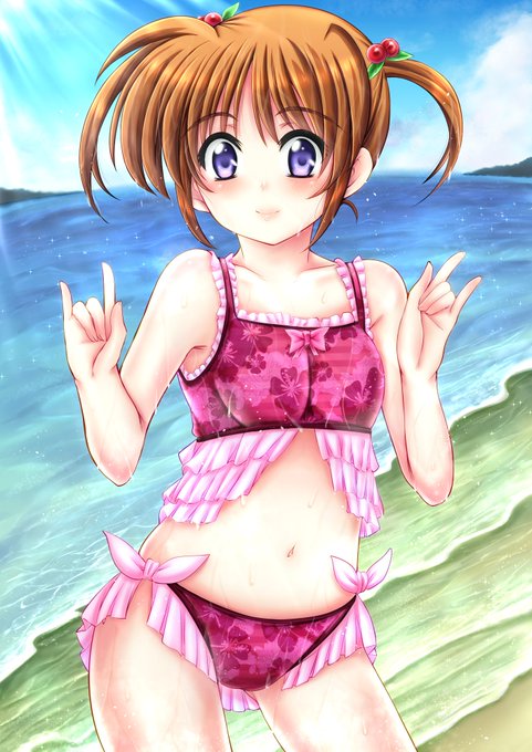 高町なのはちゃんの水着姿を描きました!(差分は水滴無しver)
※一応、センシティブの設定にしてあります! 