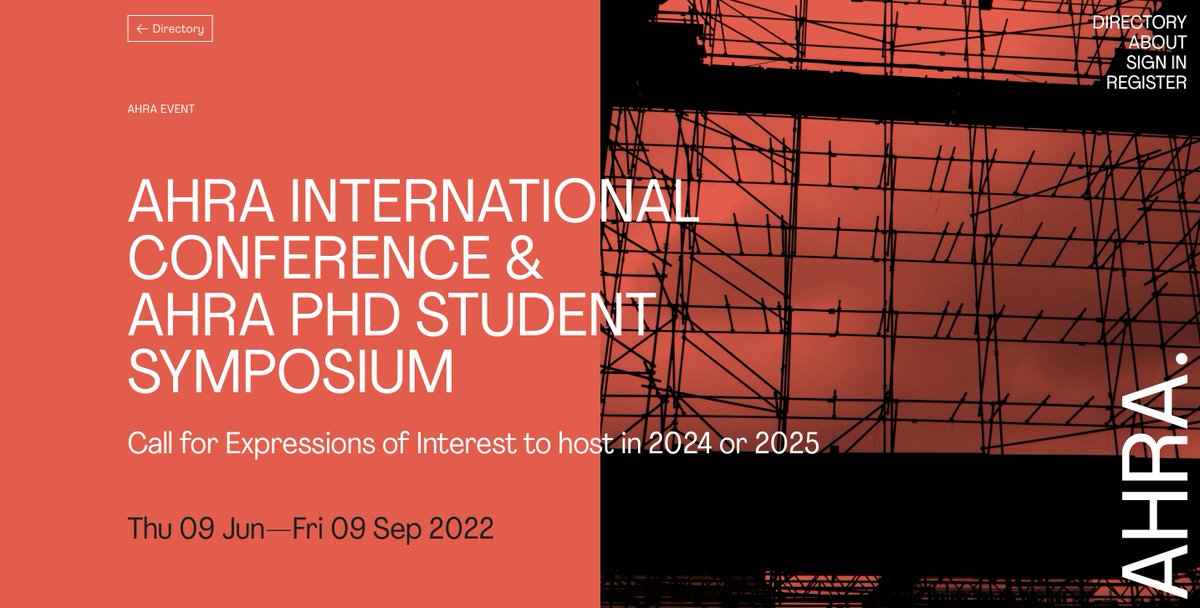 Architectural Humanities Research Association (@archhumanities) on Twitter photo If you host the AHRA Conference in 2024 or 2025 you will get to edit a book in the AHRA Critiques Series (routledge.com/Critiques/book…) and a Special Issue of Architecture and Culture (tandfonline.com/journals/rfac20). If you are interested, apply by 9. September 2022. ahra-architecture.org/events/ahra-in… If you host the AHRA Conference in 2024 or 2025 you will get to edit a book in the AHRA Critiques Series (routledge.com/Critiques/book…) and a Special Issue of Architecture and Culture (tandfonline.com/journals/rfac20). If you are interested, apply by 9. September 2022. ahra-architecture.org/events/ahra-in…