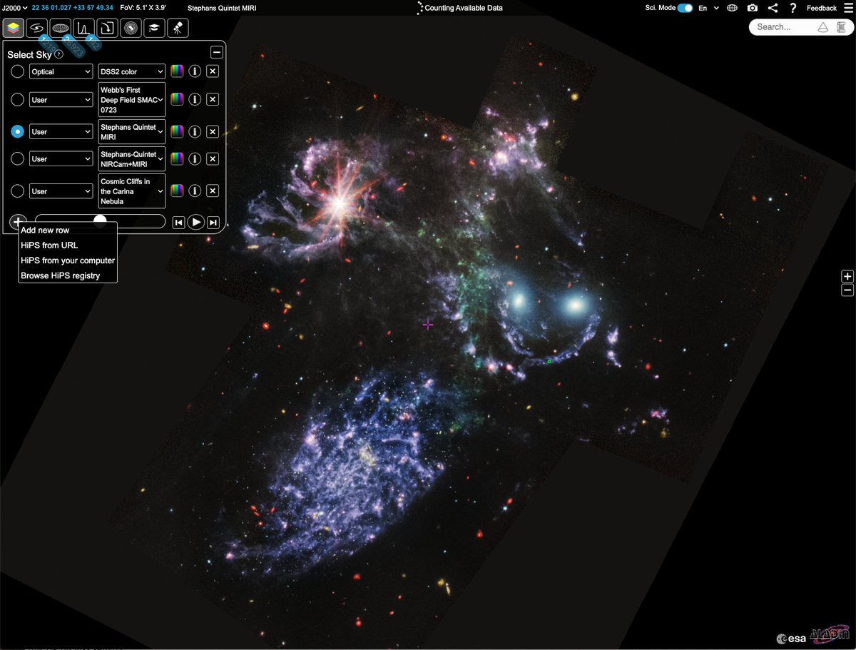 ESAesdc's tweet photo. .@CdSportal, and particularly @bochthomas, have created background skies (HiPS) of some of the #Webb PR images and published them in the #IVOA HiPS registry! Thanks to them for this, they can also be loaded in #ESASky! #EuropeMeetsWebb #UnfoldTheUniverse
https://t.co/TennGwQbQH https://t.co/5kpqvaAuYR