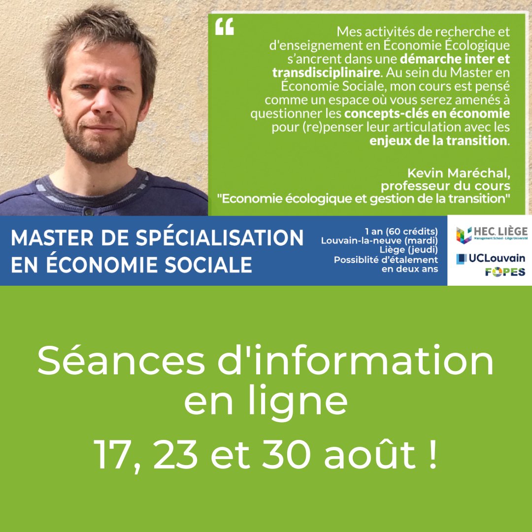 📌Vous avez déjà un master ? Vous voulez mieux comprendre l’apport de l’économie sociale à la transition et expérimenter des outils de gestion adaptés aux entreprises sociales ? Ce master vous permettra de mieux articuler la théorie et l'action.
 bit.ly/3w4Q4bJ