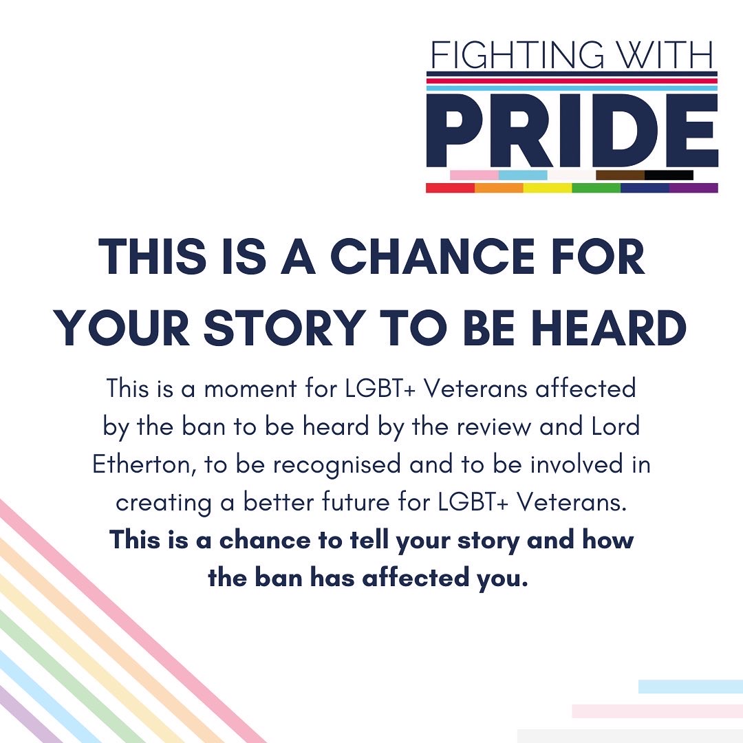 fightingwpride's tweet photo. Today is a huge day for FWP, the LGBT Independent Veterans Review and most importantly, those affected by the ban. We are finally able to begin to gather evidence to put to the review. This is a chance to share your stories, and we can help. Contact info@fightingwithpride.org.uk https://t.co/gCuicvBp1p