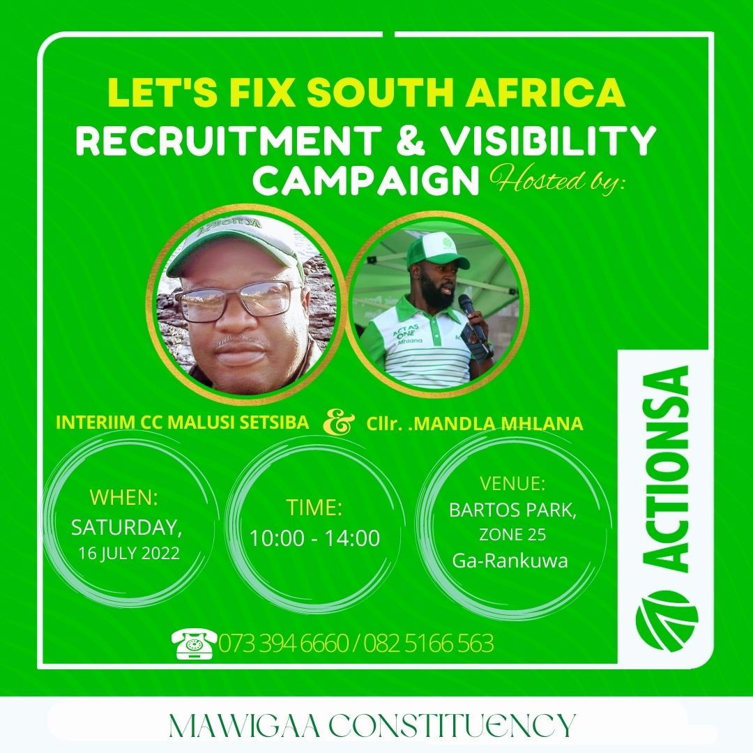 Tomorrow 16/07/2022.
We have an appointment with destiny at Ga-Rankuwa Zone 25. 
BARTOS PARK is where we'll be from 10H00 - 14H00.
Let's Fix South Africa ✊🏿🇿🇦

Feel free to join us!!
Directions: maps.app.goo.gl/kMSXAUUaxcWQTb…
<a href="/MjekanaJK/">Mjekana - 🇿🇦</a> <a href="/MandlaMhlana/">Mandla Mhlana</a> <a href="/Tshirel14091073/">Tshireletso___</a>