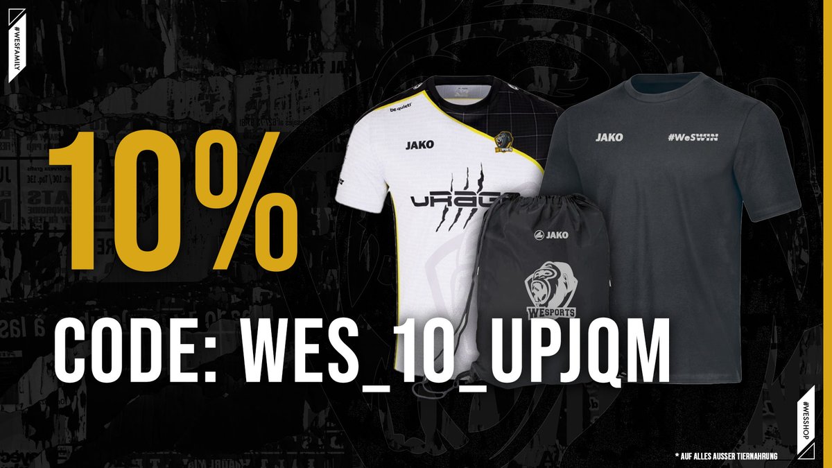 AUFGEPASST!

🔴Aktion vom 15. - 29.07.22🔴
➽ 𝟏𝟎% Rabatt mit dem Code "WES_10_UPJQM"
➽ auf die g̲e̲s̲a̲m̲t̲e̲ #WeS Sportswear Collection
➽ bereitgestellt von unserem Partner <a href="/JAKO_info/">JAKO AG</a> 

⬇️⬇️⬇️⬇️⬇️⬇️⬇️⬇️⬇️⬇️⬇️
jako.de/de/team/wespor…

Vorbeischauen &amp; Ausstatten #WeSLookGood
