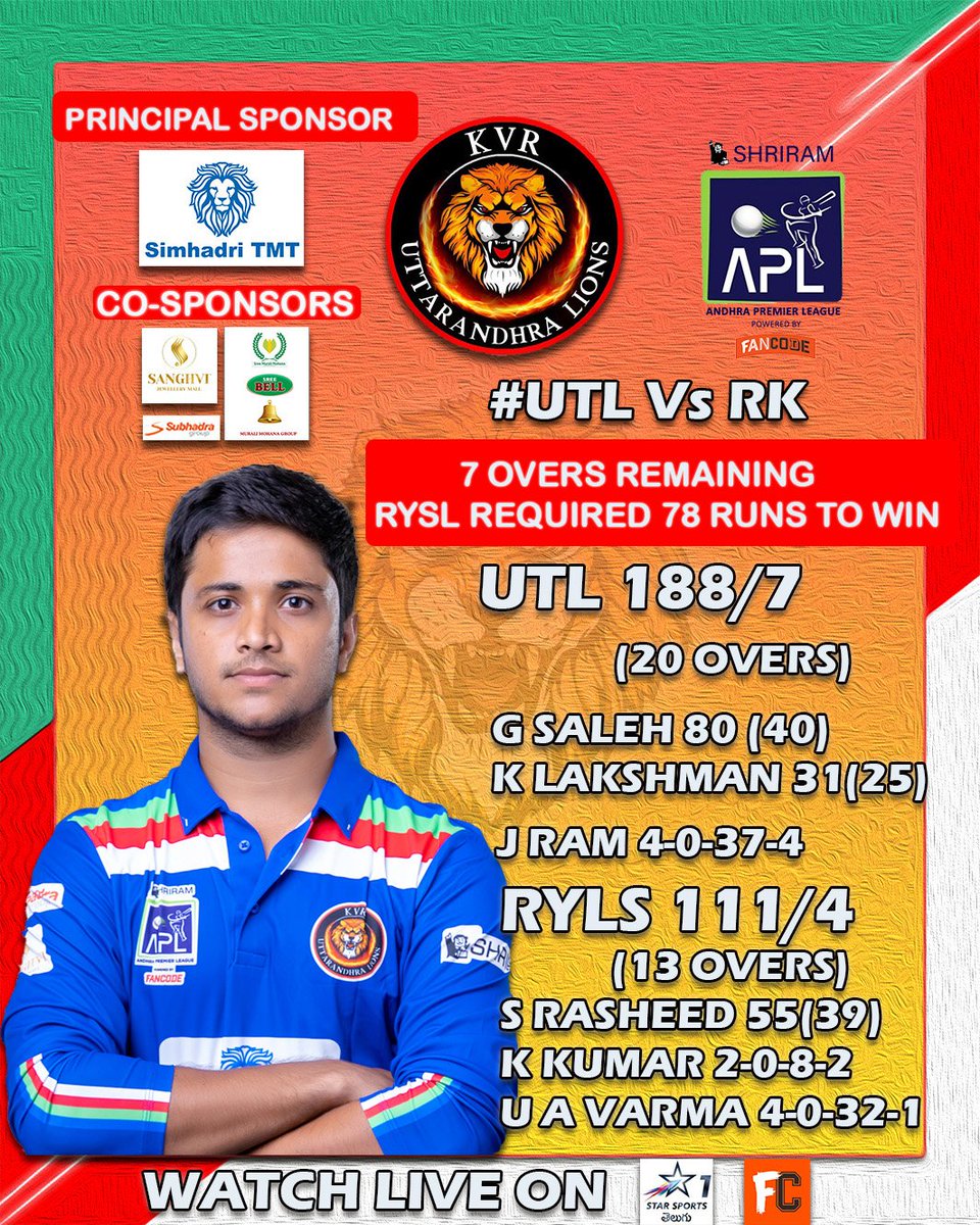 🤞🦁

#Cricket #T20 #SHRIRAMAPL #AndhraPremierLeague #UttarAndhraLions #RAYvUTL #StarSportsTelugu