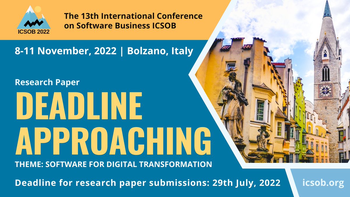 ICSOBconf's tweet photo. Our research paper submission deadline is approaching! Please contact us if you have any questions about the submission deadline or anything else (:! #DigitalTransformation #SoftwareEngineering #SoftwareEcosystems #SoftwareStartups #SoftwareBusiness https://t.co/a4jxV53hhj https://t.co/jG7NtztDFt