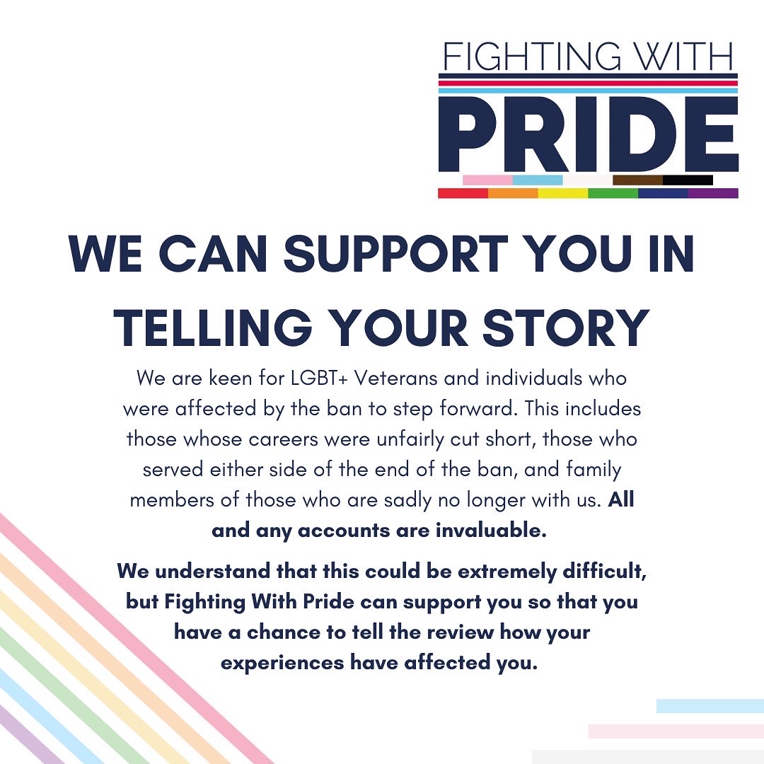 fightingwpride's tweet photo. Today is a huge day for FWP, the LGBT Independent Veterans Review and most importantly, those affected by the ban. We are finally able to begin to gather evidence to put to the review. This is a chance to share your stories, and we can help. Contact info@fightingwithpride.org.uk https://t.co/gCuicvBp1p