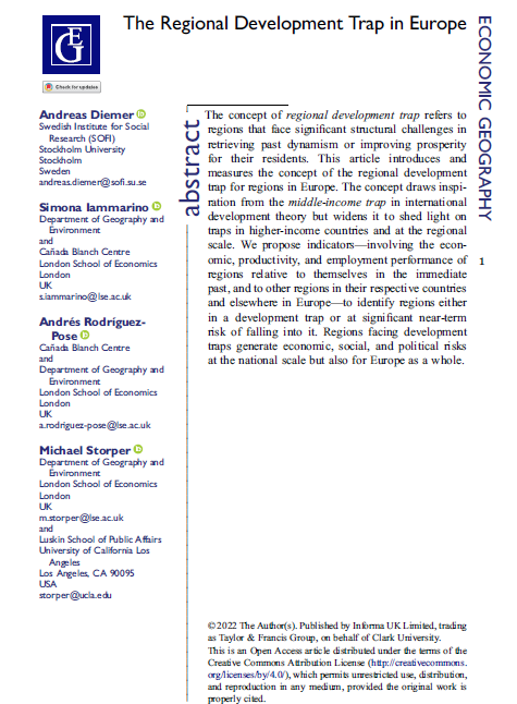What is a regional #development trap? And how is it measured?
Is your #region in a #developmenttrap?
Find out in this brand new paper. 
Written with <a href="/andreasmdiemer/">Andreas Diemer</a>, <a href="/IammarinoSimona/">Simona Iammarino 🇪🇺</a> &amp; M. Storper. 
Just out in <a href="/econgeog/">Economic Geography</a>.
#openaccess doi.org/10.1080/001300…