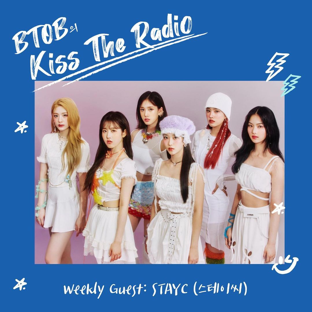 SummersBrezee's tweet photo. Everyone, we hear you! Us, STAYC, has made an appearance on BTOB Sunbaeʼs Kiss The Radio weekly guest. Whoʼs excited for this? Itʼll air on July 22nd, so mark your calendars. I can hardly wait! ⋆ https://t.co/QTnjxIH4fs