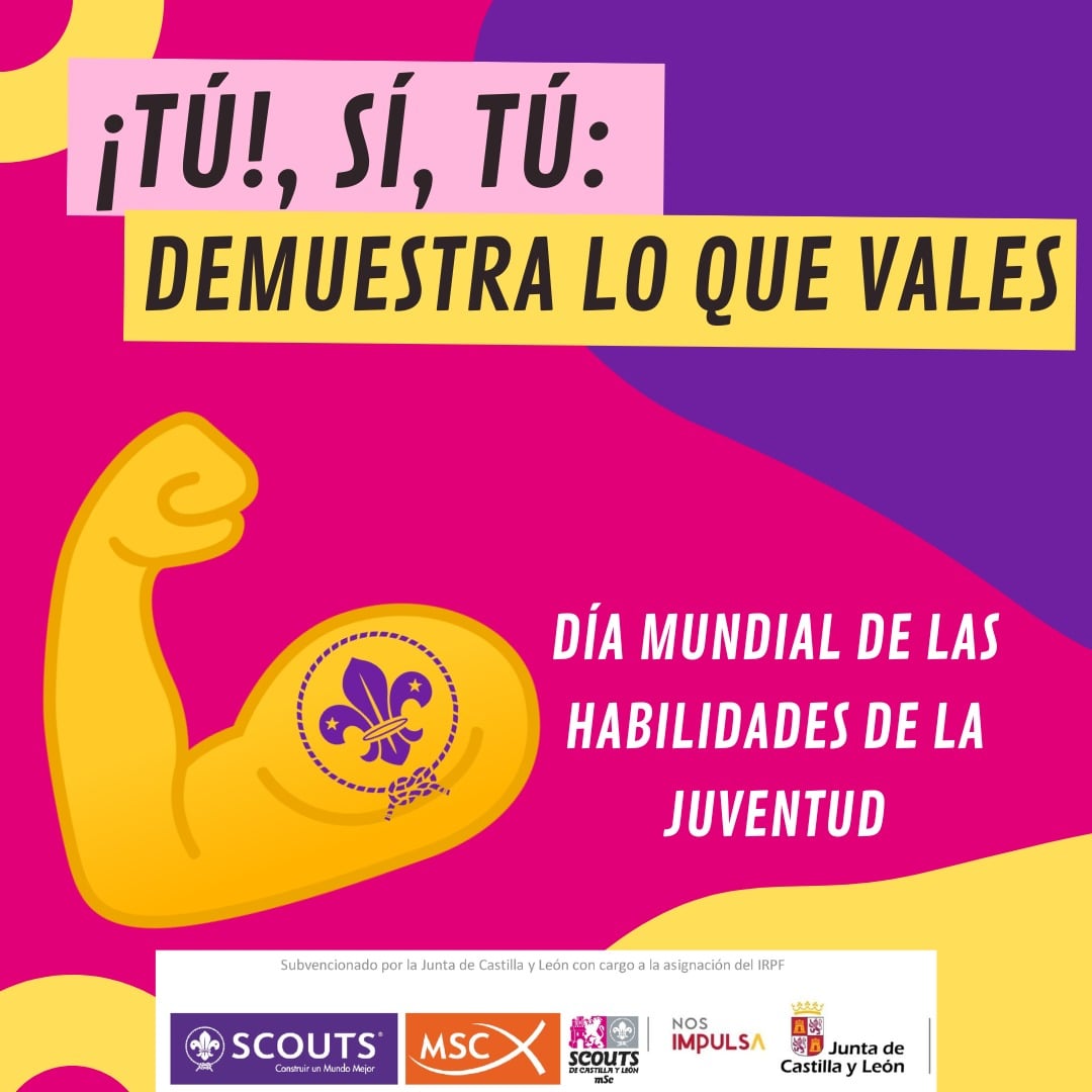 ScoutsCyL's tweet photo. ¿Cuántas habilidades ha adquirido un joven capaz de organizar campamentos, gestionar equipos de trabajo, educar a niños/as, resolver problemas, saber realizar gestiones, comunicarse con familias…? 
Tú vales mucho. ¡Demuéstralo! 💪🏼#scoutscyl # #diamundialjuventud #jóvenes https://t.co/49QqLoiPFL