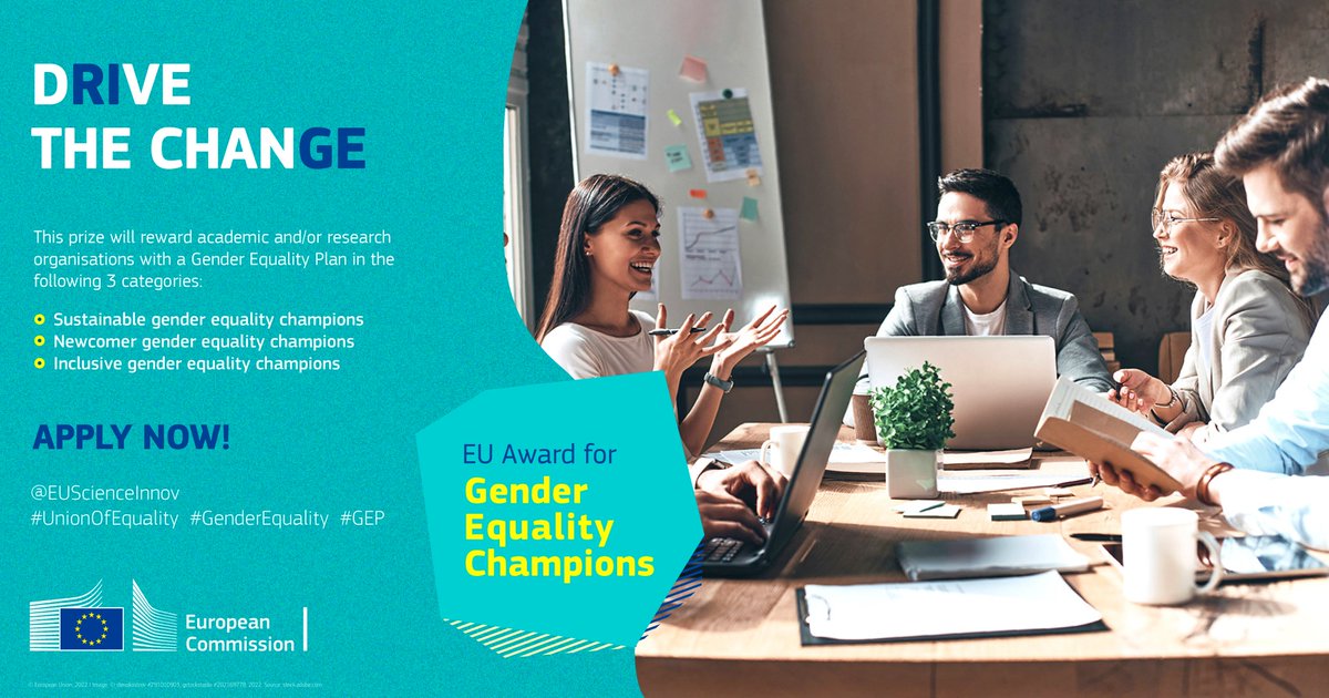 🆕🇪🇺we are launching the <a href="/HorizonEU/">Horizon Europe 🇪🇺</a> Award🏆for #GenderEquality ♀️♂️

€ 4⃣0⃣0⃣.0⃣0⃣0⃣ are available for academic and #research organisations advancing gender equality in R&amp;I!

🗓️Apply by 13 October 2022

Find out more➡️europa.eu/!FRR6q4

#UnionofEquality #EUResearchArea