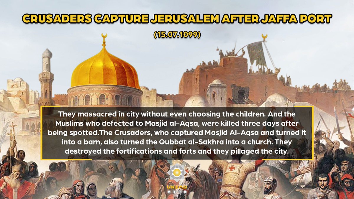UKEAD_EN's tweet photo. They massacred in city without even choosing the children. And the Muslims who defected to Masjid al-Aqsa, were killed three days after being spotted.

The Crusaders, who captured Masjid Al-Aqsa and turned it into a barn, also turned the Qubbat al-Sakhra into a church. https://t.co/3rjmuzwcua