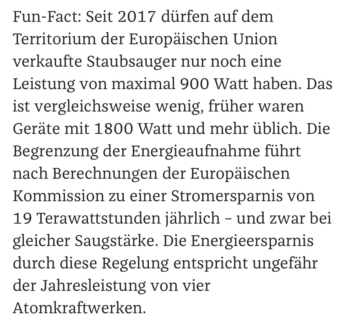 TIL: EU-Staubsaugerregulierung spart quasi vier Atomkraftwerke. (aus: zeit.de/2022/29/sparen…)