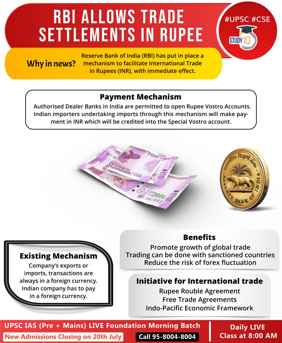 #RBI Allows #Trade #Settlements in #Rupee 

#rbiallows #tradesettlements #allows #upsc #cse #ias #whyinnews #upsclive #banks #india #reservebankofindia #vostro #vostroaccount #specialvostroaccount #rupeevostroaccount