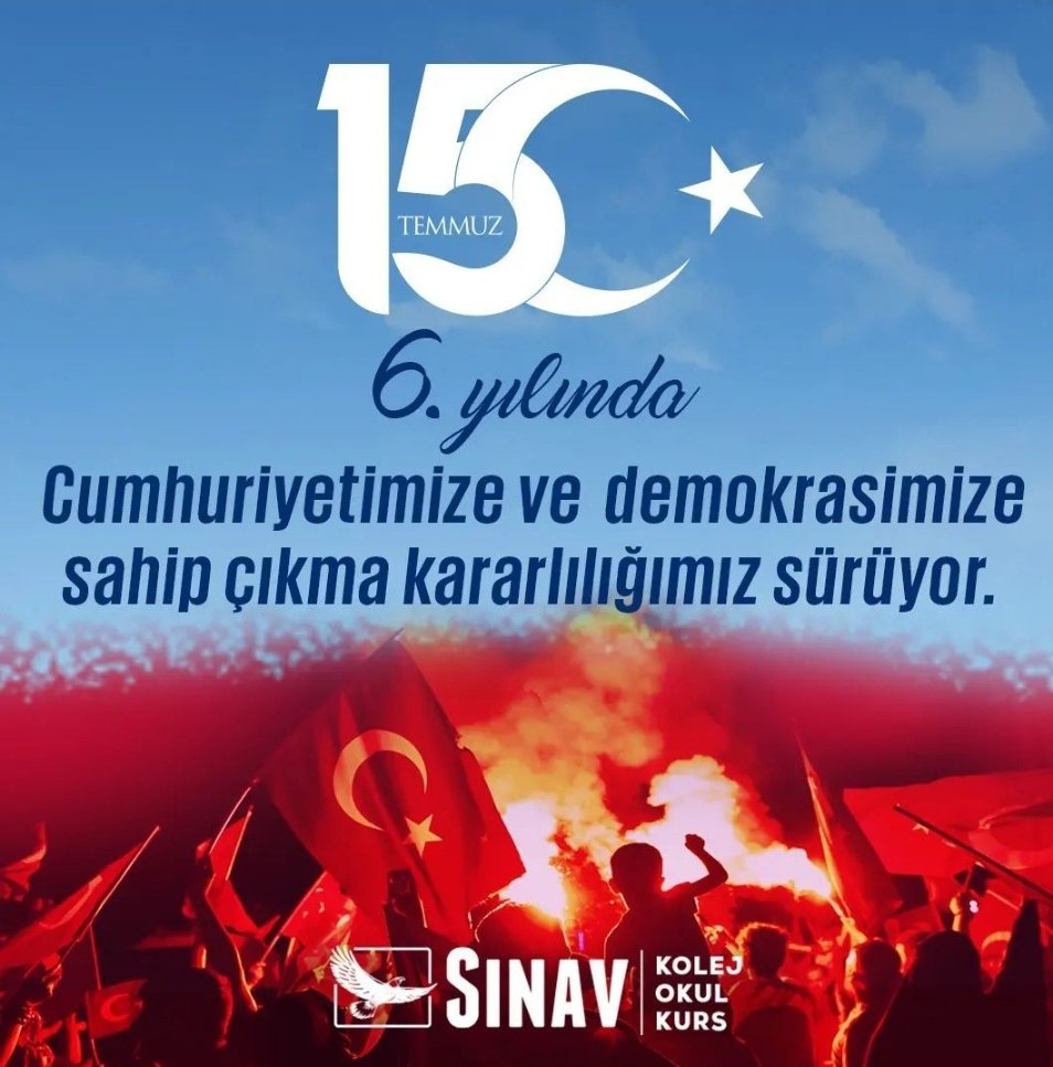 15 Temmuz Demokrasi ve Milli Birlik Günü'nde, özgürlüğümüz ve demokrasimize sahip çıkan tüm vatandaşlarımızı saygıyla anıyoruz.

#15TemmuzDemokrasiveBirlikGünü