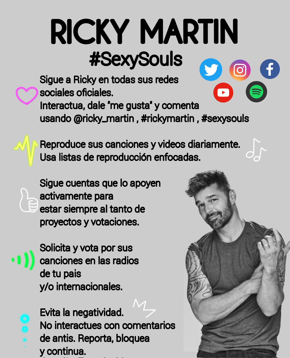 CintiaPol's tweet photo. ❤️ Sitios oficiales #RickyMartin
🔹️Twitter : 
@ricky_martin 
🔹️Facebook : https://t.co/1LaA0A69TN
🔹️Instagram : 
https://t.co/zkvJZHMxOO
🔹️Spotify :
https://t.co/MOM3517UUV
🔹️Youtube :
https://t.co/7lLDrGccO0
🔹️TikTok :
@ricky__martin https://t.co/3LXvYJbKAS https://t.co/cLJAU6G1OL