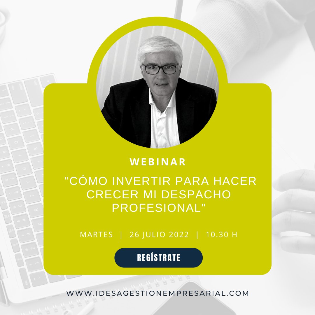 ¡El próximo 26 de julio tienes una cita con nosotros!
Te invitamos al #webinar totalmente gratuito con Ignacio Vidal: Cómo invertir para hacer crecer mi Despacho Profesional. 
Inscríbete: webinar.idesagestionempresarial.com/webinar  👏👏