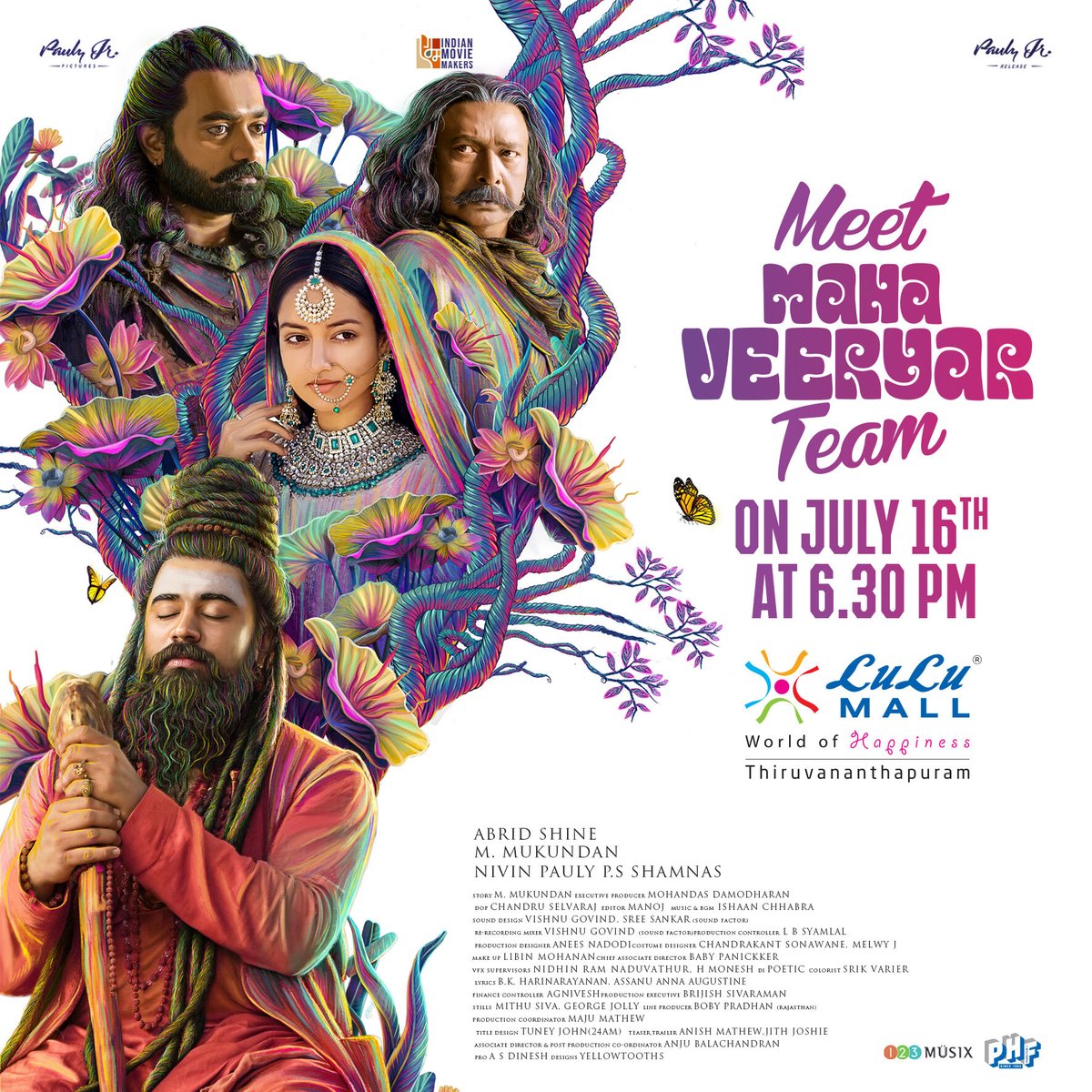 NivinOfficial's tweet photo. The #Mahaveeryar team will be at the #LuluMall in Thiruvananthapuram on July 16, 2022, at 6:30 PM. 🔮📿👑
We look forward to seeing all of you! 😊❤️  
#AbridShine  #MMukundan @PaulyPictures #IndianMovieMakers
@actorasifali @LalDirector @shanvisrivastav #PSShamnas https://t.co/mwjZHZbTFW