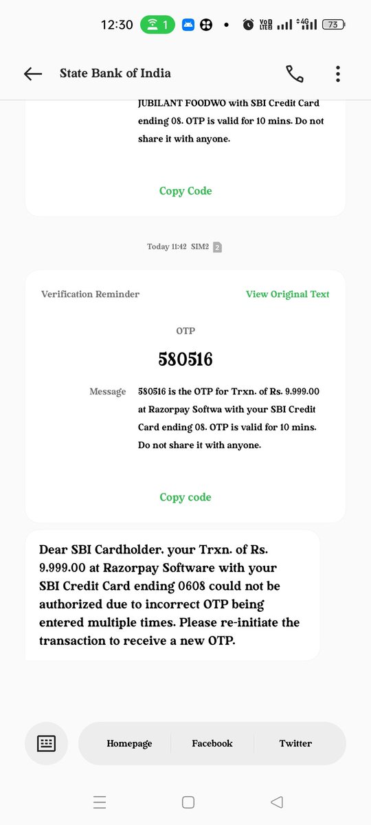 NANALONDHE's tweet photo. @SBICard_Connect @MumbaiPolice @TheOfficialSBI received a call from +917388778027(Pooja Sharma) asking me for OTP to redim point n will get Rs.9999/- also same time I have received a massage from SBI https://t.co/jY15HkxRQN