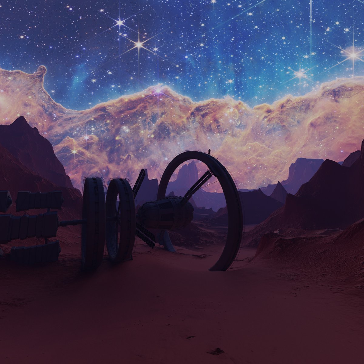 ratbag_gif's tweet photo. I wanted to do something this week incorporating the @NASAWebb Telescope image of the #CarinaNebula and wondered what it might look like viewed from a stranded traveler on a distant alien #planet #UnfoldTheUniverse
#HabitWeekly #Blender #B3D #DigitalArt #3DArt https://t.co/P3C8BwHEqa