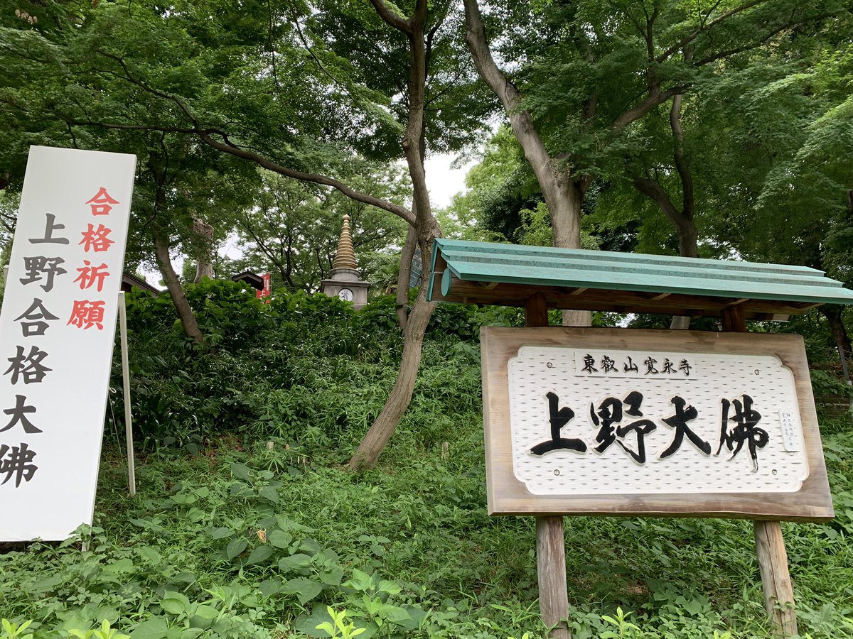 1129bruce's tweet photo. 東京寺社御朱印巡礼42
寛永寺上野大仏(台東区)卍
御本尊　釈迦如来

上野公園の中の丘陵⛰にあります。
パゴダ塔の左側に大仏のご尊顔がありました。

6mあった大仏は関東大震災で崩れ落ち、これ以上落ちないと今は受験生✏️に人気です。

よく見ると唇🫦に紅が少し残っていました💄
#御朱印　#神社仏閣 https://t.co/Ckfyu9iEjM