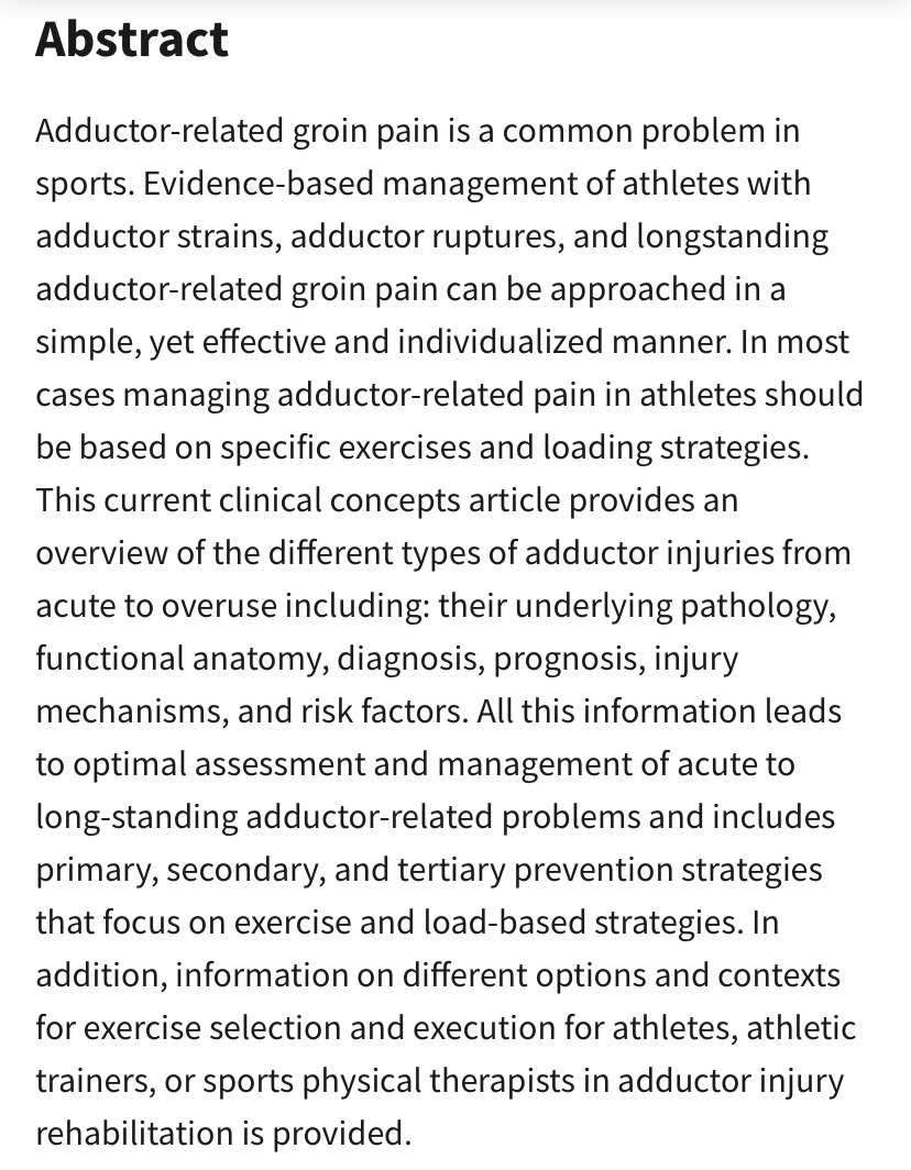 KThorborg's tweet photo. OPEN ACCESS👇 in @JAT_NATA 

“Current Clinical Concepts: Exercise and Load Management of Adductor Strains, Adductor Ruptures and Longstanding Adductor-related Groin Pain” 

Rehab Strategies for: Home-based, gym-based, pitch-based settings ☺️

FREE HERE👇

https://t.co/gN8oSRzOf5 https://t.co/VZ8ggsdWLL