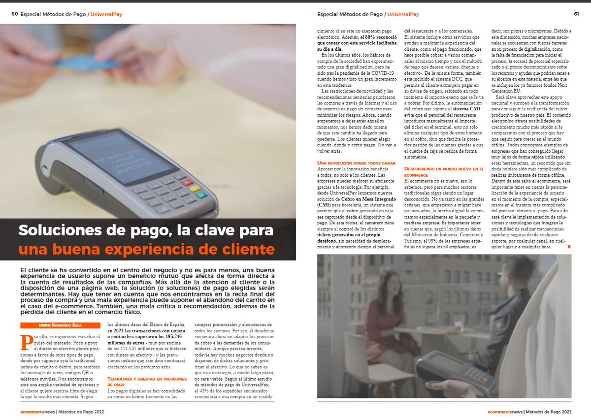 UniversalPay's tweet photo. No te pierdas nuestro artículo en @Ecommerce_es y podrás descubrir como ofrecer la mejor experiencia de cliente a través de tu solución de pago. 
Nos encontrarás en la página 60: https://t.co/Js8XrWlrNW 

#UniversalPay #Pagos #TPV #Experienciadecliente #Customerexperience #CX https://t.co/SWMvtGnOmH